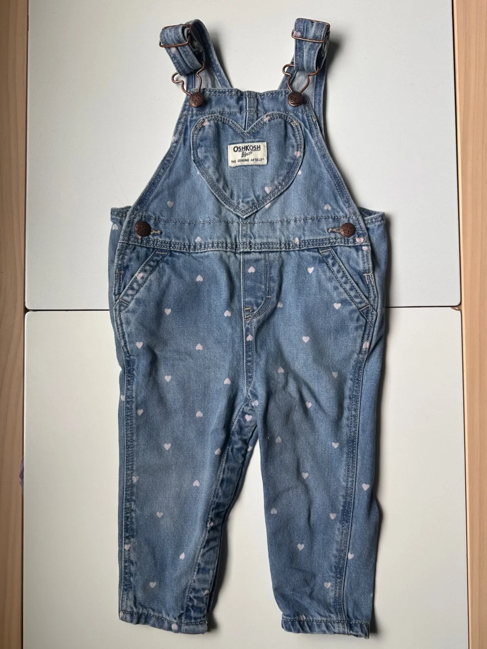 OshKosh B’gosh Heart Denim Overalls Swiftie Lover Valentine’s Day 12m